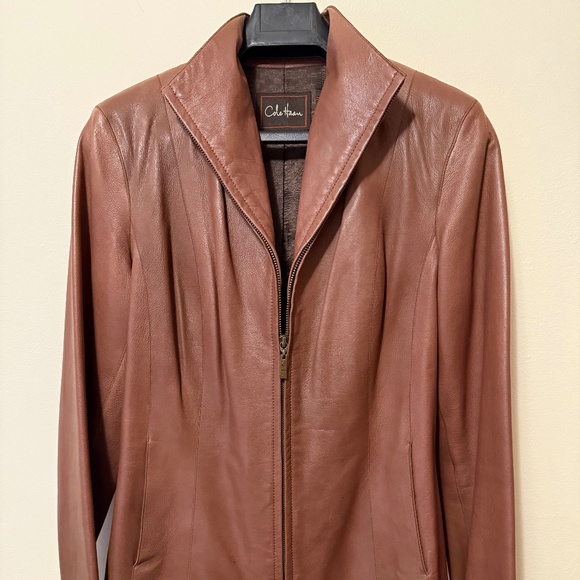 Cole Haan Ladies Wing Collar Leather Jacket - Picture 1 of 2